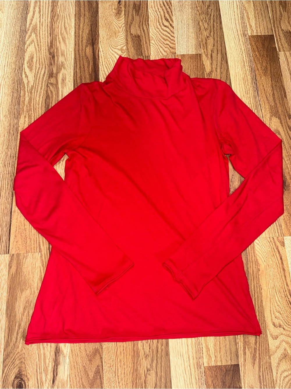 Anthropologie Red Mock Neck Long Sleeve Top Raw Hem Size Small